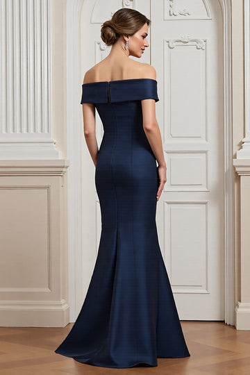 Off The Shoulder Mermaid Navy Formal Dress with Appliques